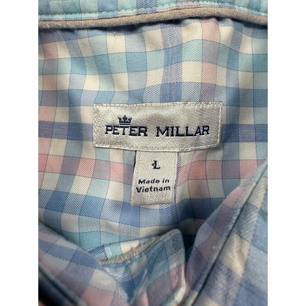 Peter Millar Button Down Men's Large Blue Multicolor Pastel Gingham Check Shirt - Picture 3 of 8
